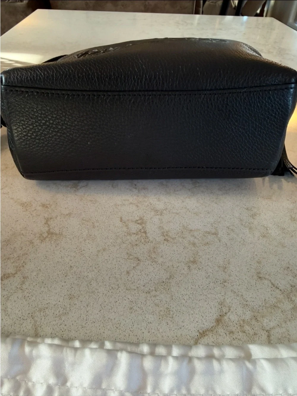 Coach Black Pebbled Leather Shoulder Tote with Tassels and Gold Hardware